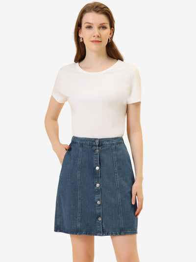 Casual Short Button Down Jeans Skirt