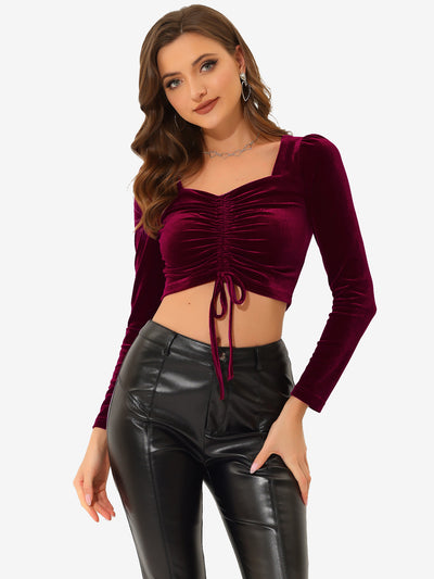 Sweetheart Neck Puff Long Sleeve Party Drawstring Top