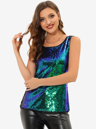 Allegra K Halloween Sequin Tank Top Sparkle Camisole Glitter Party Vest