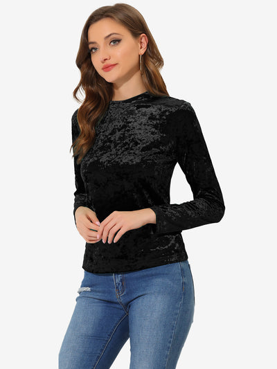 Casual Velvet Top Soft Vintage Crew Neck Long Sleeve T-Shirt