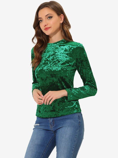 Casual Velvet Top Soft Vintage Crew Neck Long Sleeve T-Shirt