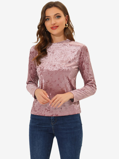 Casual Velvet Top Soft Vintage Crew Neck Long Sleeve T-Shirt