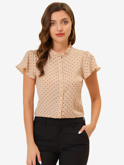 Ruffle Summer Dots Print Retro Short Sleeve Button Blouse