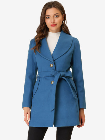 Shawl Collar Single Breasted Winter Long Belted Coat