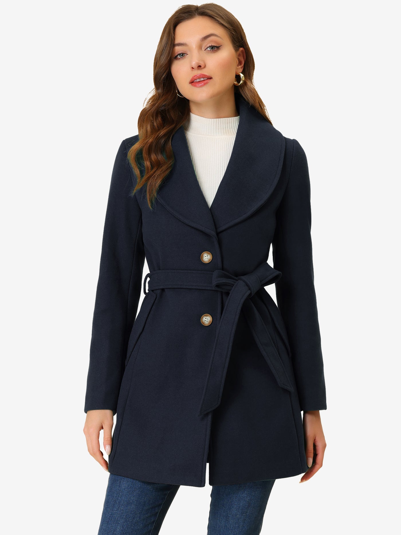 Allegra K Shawl Collar Single Breasted Winter Long Belted Coat