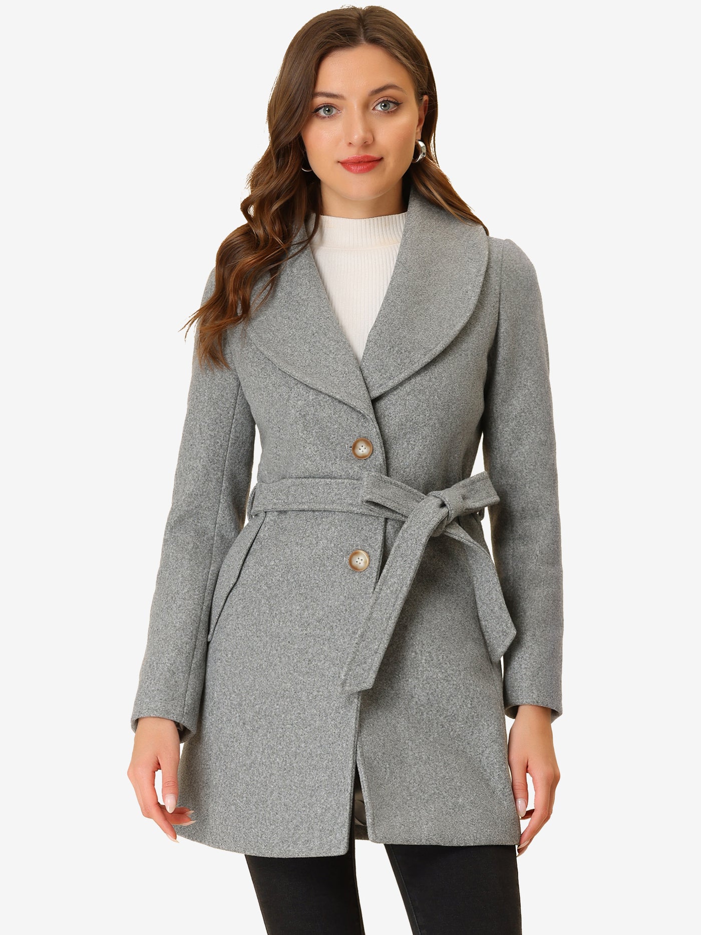 Allegra K Shawl Collar Single Breasted Winter Long Belted Coat