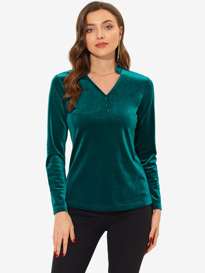 Casual Velvet Top Office Soft Long Sleeve V Neck T-Shirt