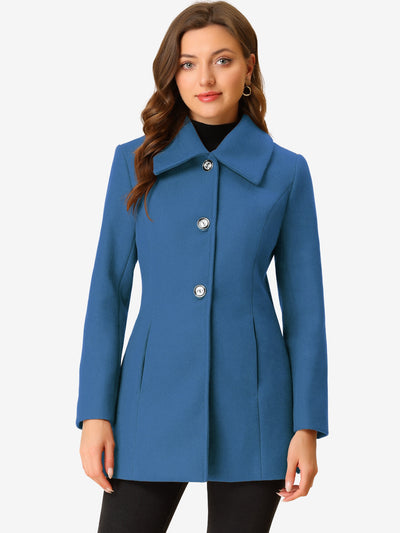 Allegra K Turn Down Collar Overcoat A-Line Single Breasted Winter Coat