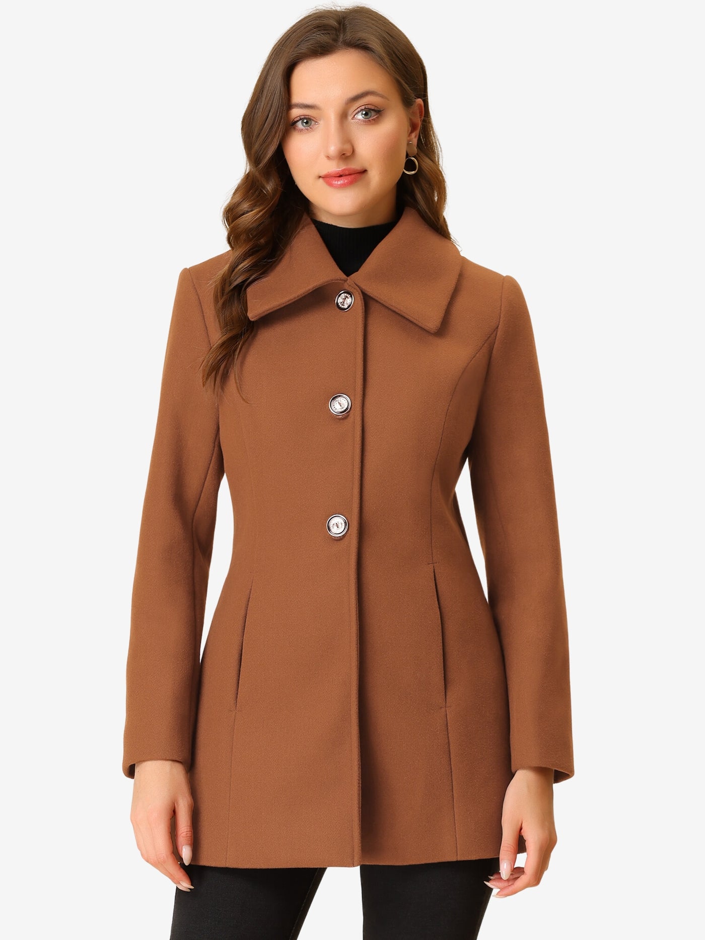 Allegra K Turn Down Collar Overcoat A-Line Single Breasted Winter Coat