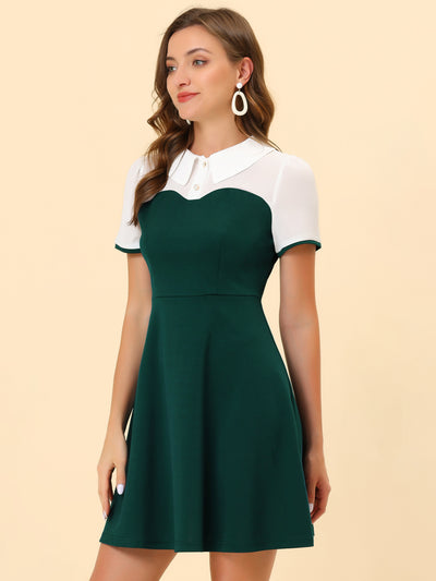 Contrast Doll Collar Short Sleeve Vintage Skater Dress