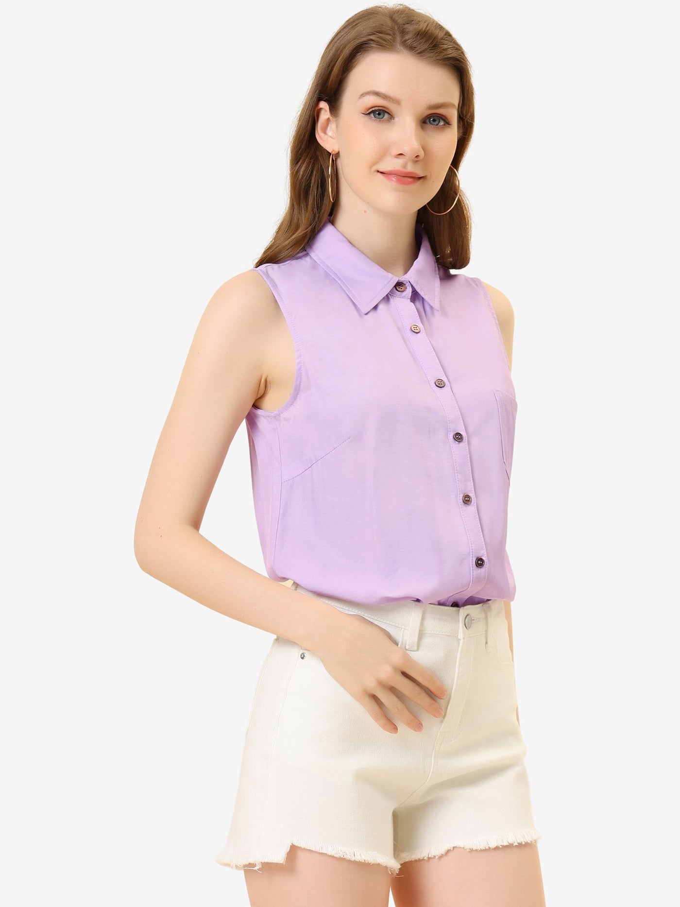 Allegra K Lapel Single Breasted Casual Office Sleeveless Shirt