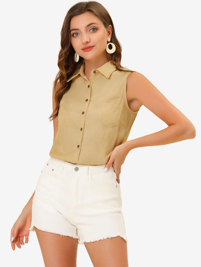 Denim Collar Button Down Casual Office Sleeveless Shirt