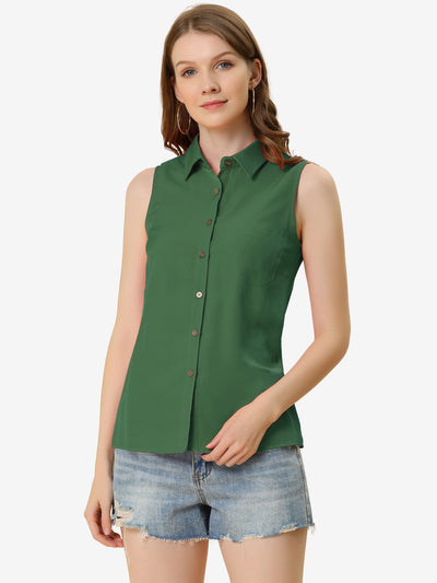 Lapel Single Breasted Casual Office Sleeveless Shirt