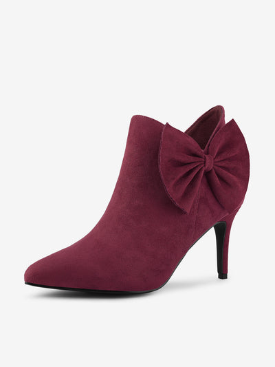 Pointed Toe Zip Bow Stiletto Heel Ankle Boots