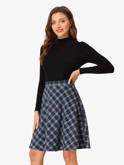 Vintage Plaid Tartan Elastic Waist Knee Length A-Line Skirt