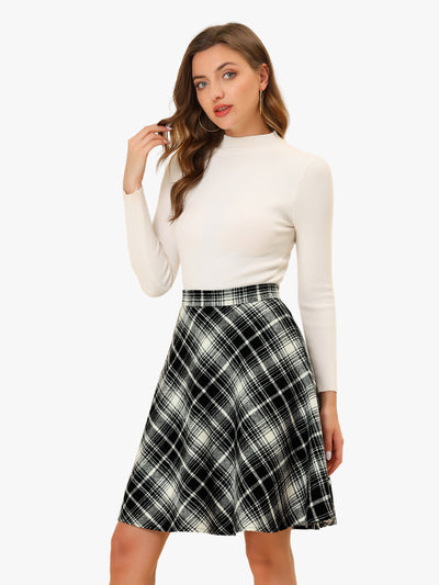 Vintage Plaid Tartan Elastic Waist Knee Length A-Line Skirt