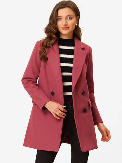 Notch Lapel Double Breasted Belted Mid Long Outwear Winter Coat