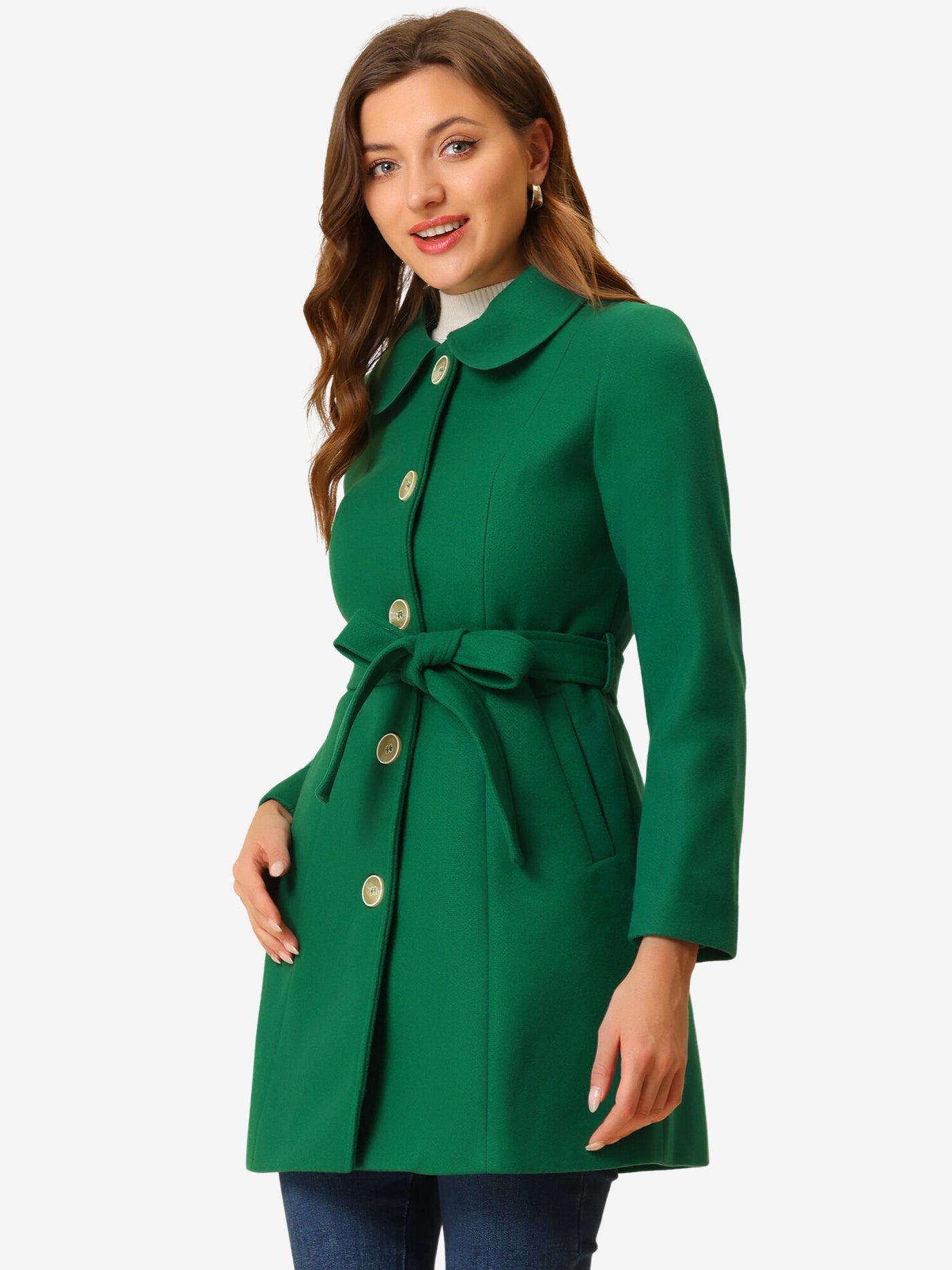 Allegra K Winter Elegant Lapel Collar Long Trench Coat