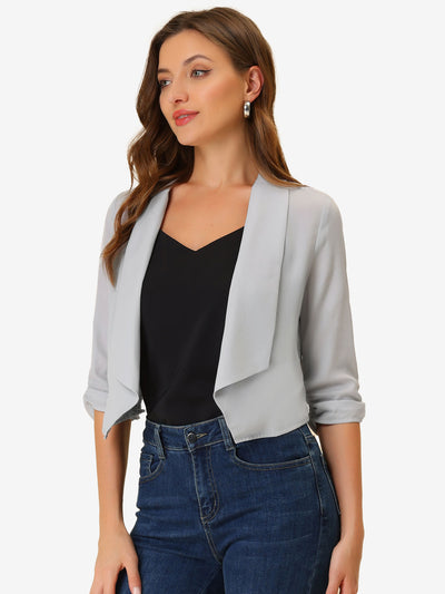 3/4 Ruched Sleeve Shawl Open Front Chiffon Bolero Shrug Blazer