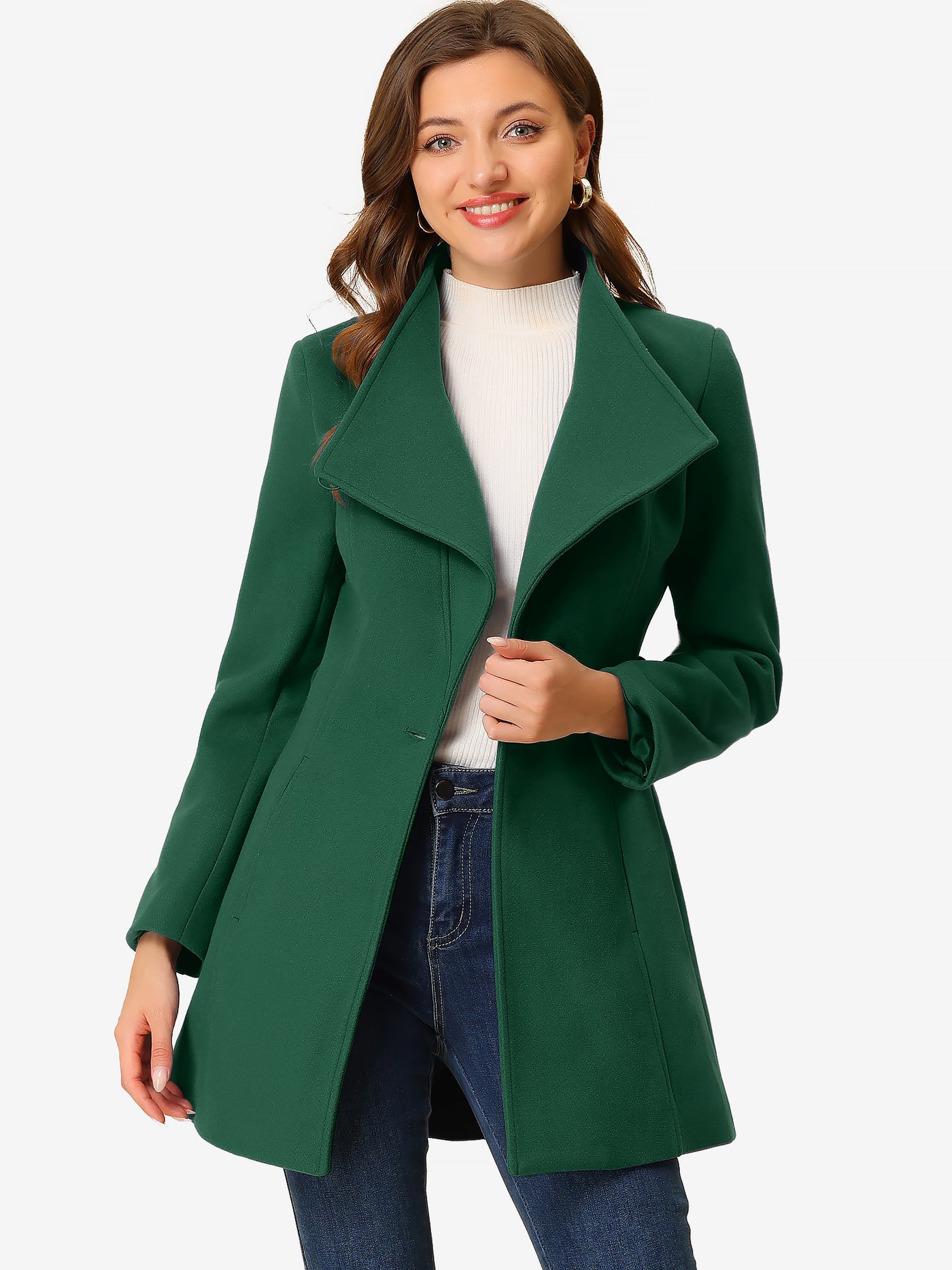 Allegra K Classic Stand Collar Long Sleeve Winter Belted Coat