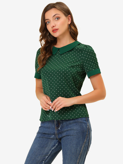 Allegra K Peter Pan Collar Shirt 1950s Vintage Polka Dots Blouse
