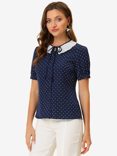 Polka Dots Button Up Tie Neck Peter Pan Collar Blouse