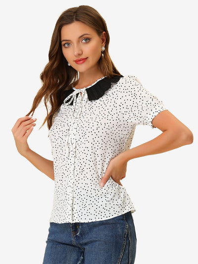 Polka Dots Button Up Tie Neck Peter Pan Collar Blouse