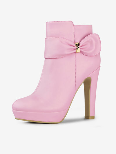 Chunky High Heel Platform Bow Decor Ankle Boots