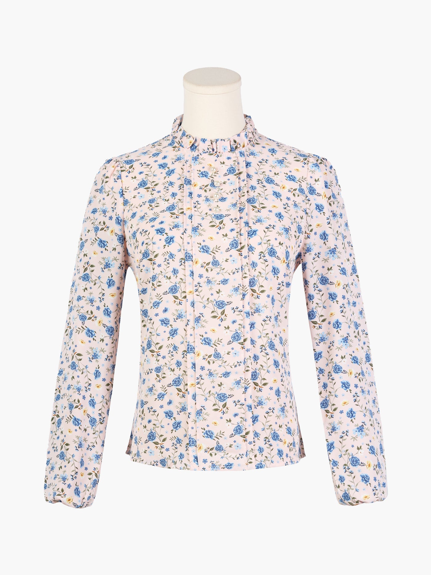 Allegra K Floral Print Flounce Mock Neck Long Sleeve Work Blouse