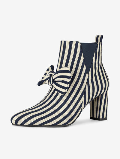 Pointed Toe Zip Striped Chunky Heel Ankle Boots