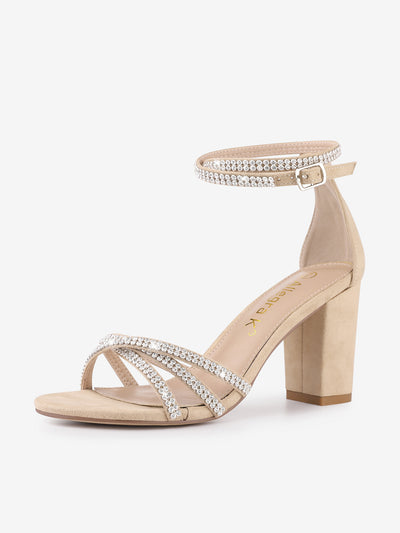 Rhinestones Strappy Chunky Heel Sandals