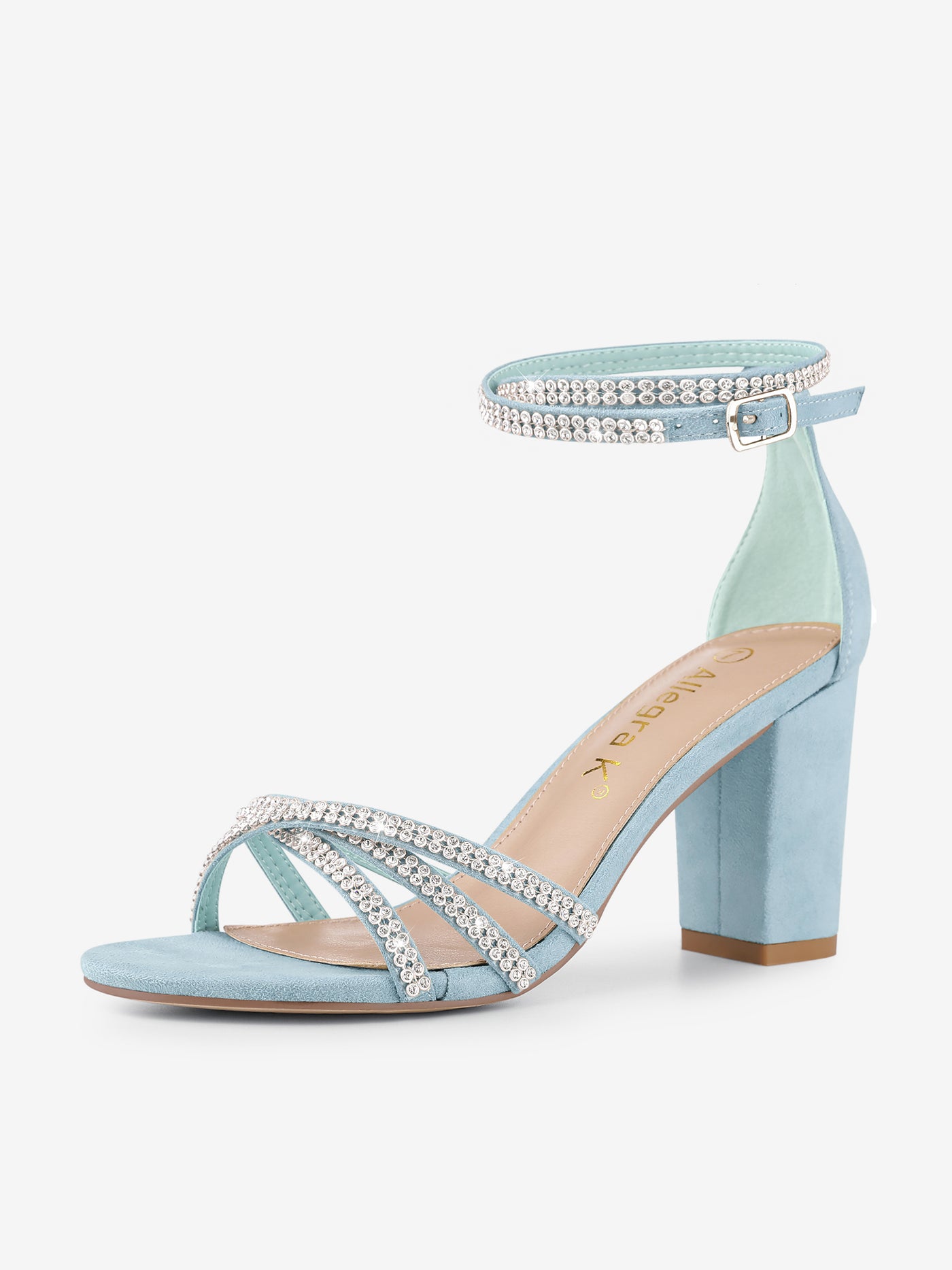 Allegra K Rhinestones Strappy Chunky Heel Sandals