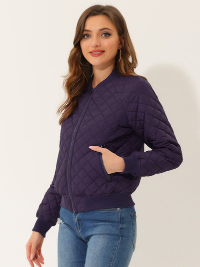 Casual Zip Up Raglan Long Sleeve Quilted Bomber Jacket