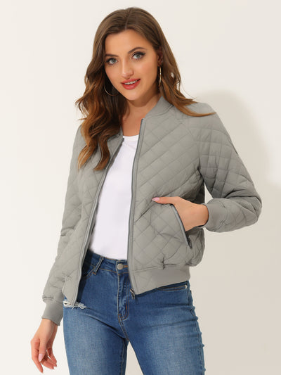 Casual Zip Up Raglan Long Sleeve Quilted Bomber Jacket