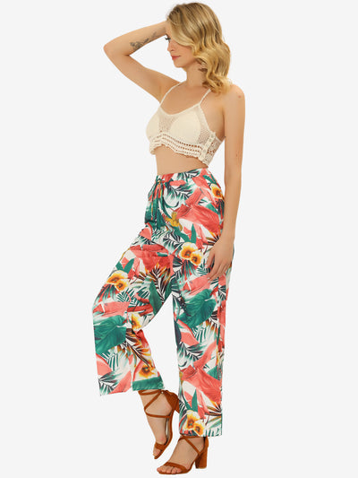 Floral Palazzo Elastic Waist Casual Wide Leg Tropical Beach Pants