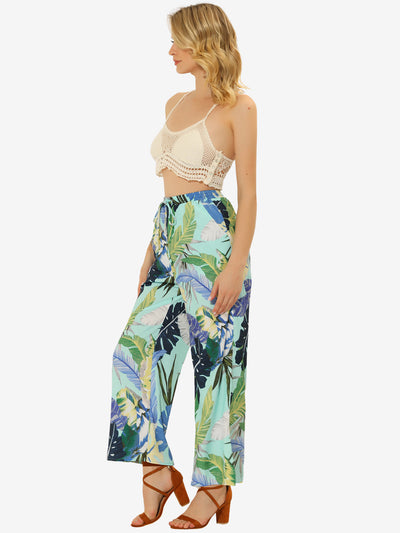 Floral Palazzo Elastic Waist Casual Wide Leg Tropical Beach Pants