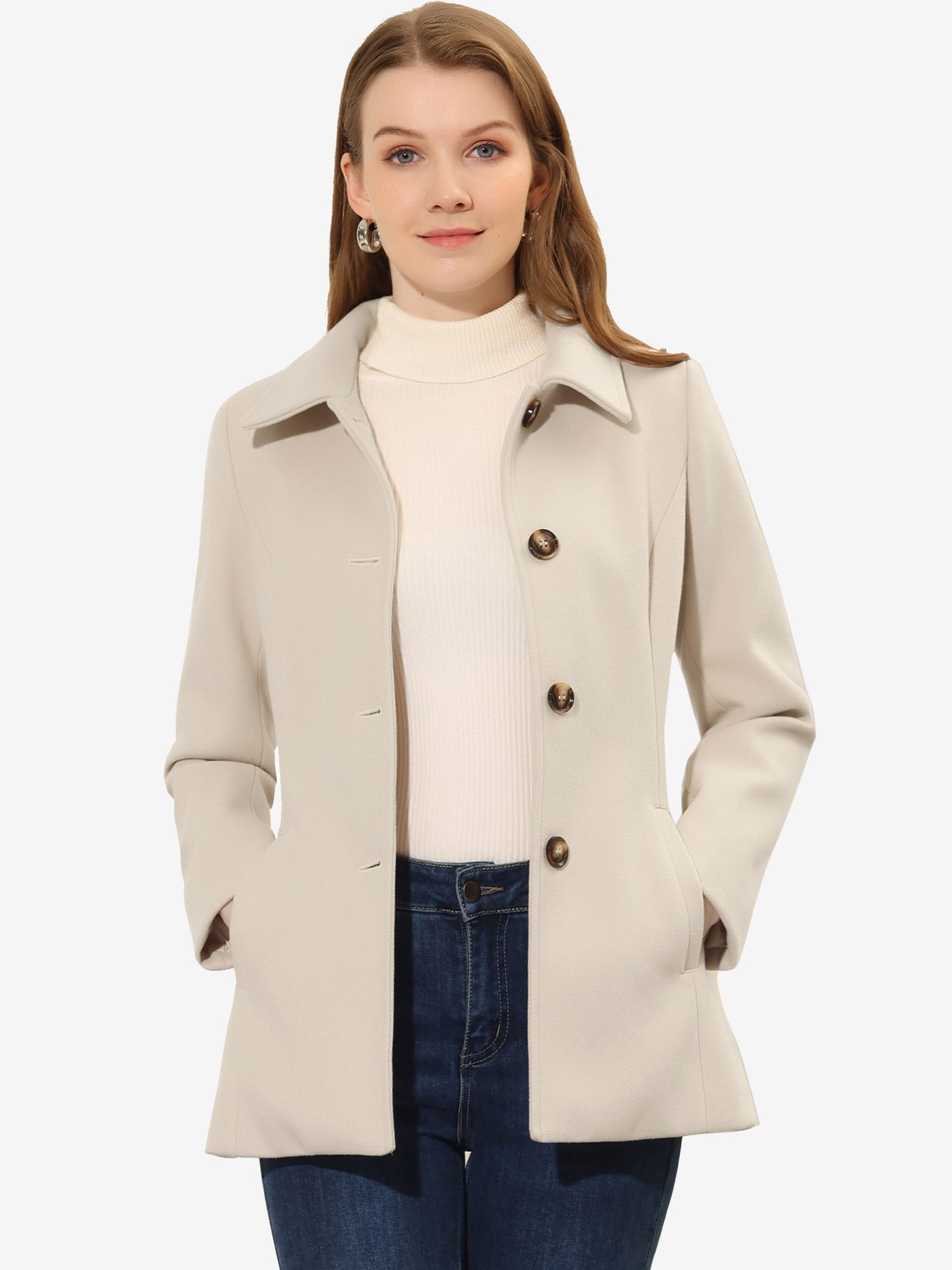 Allegra K Work Office Winter Overcoat Single Breasted Point Collar Pea Coat