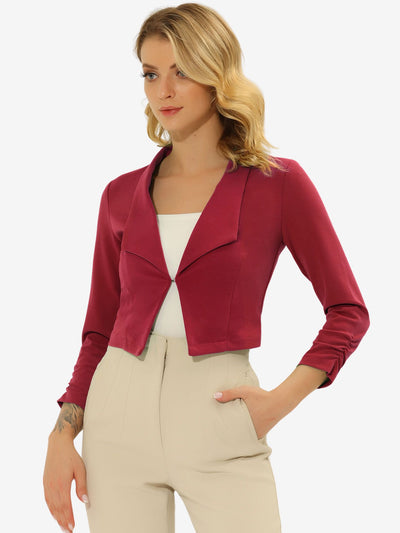 Notched Lapel Ruched Sleeve Business Cropped Jacket Blazer