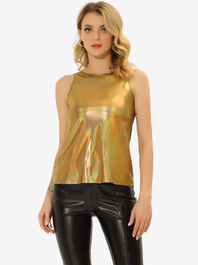 Shiny Sleeveless Camisole Club Shimmer Metallic Tank Top