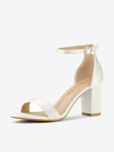 Satin Open Toe Ankle Strap Chunky Heel Sandals