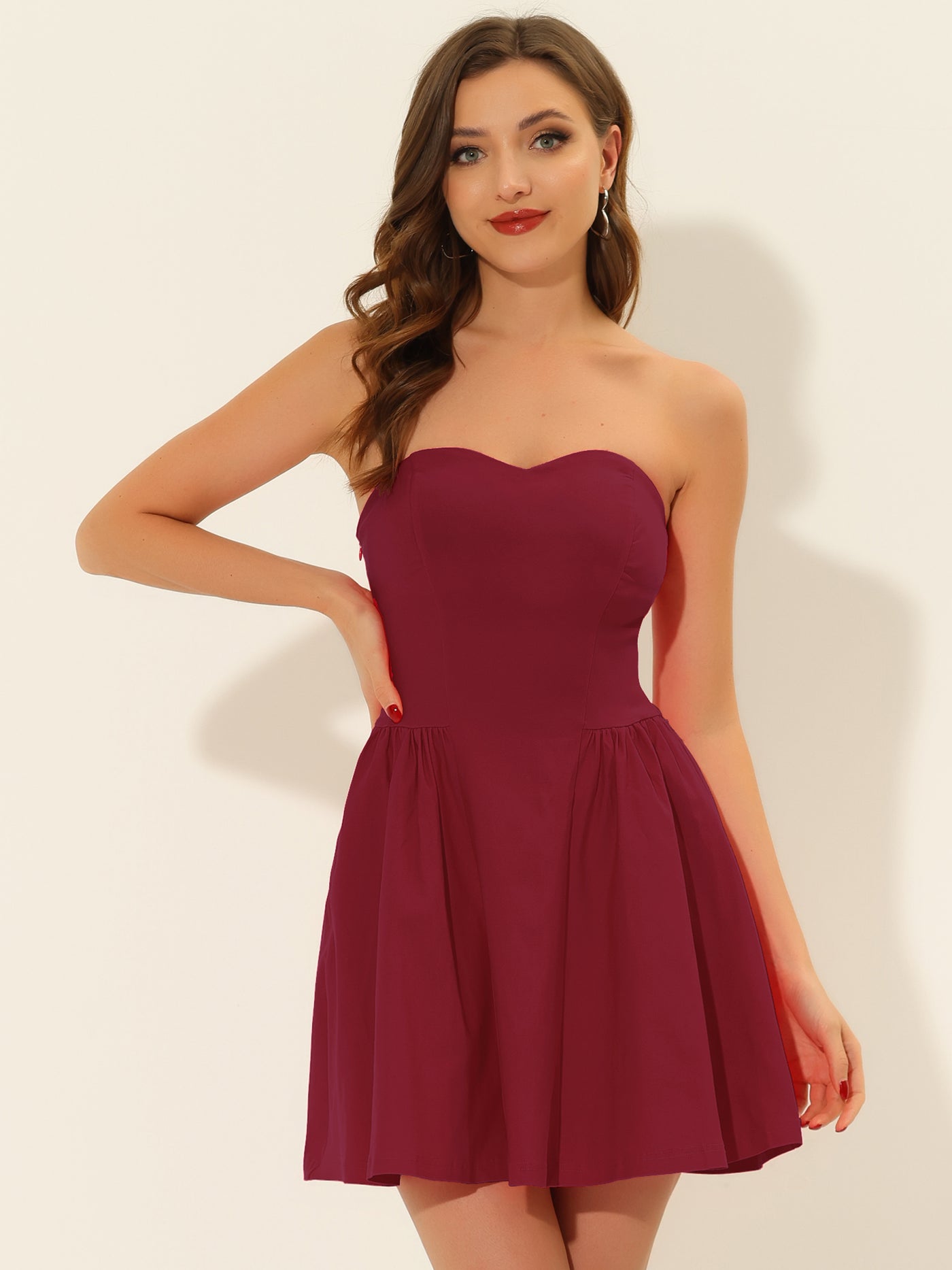 Allegra K Strapless Sweetheart Neck Fit And Flare Mini Tube Top Dress