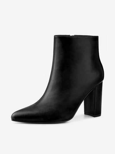 Pointed Toe Zipper Chunky High Heel Ankle Boots