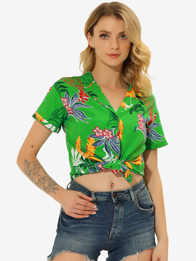 Hawaiian Tropical Leaves Floral Short Sleeve Button Down Shirt