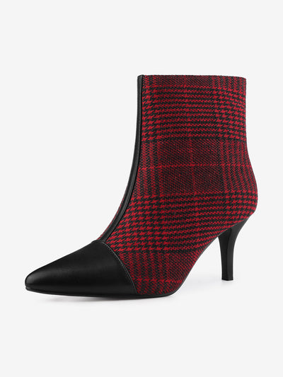 Allegra K Pointed Toe Stiletto Heel Houndstooth Ankle Booties