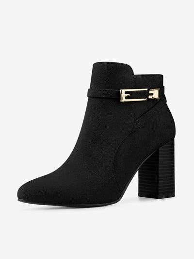 Round Toe Buckle Chunky Heel Ankle Boots