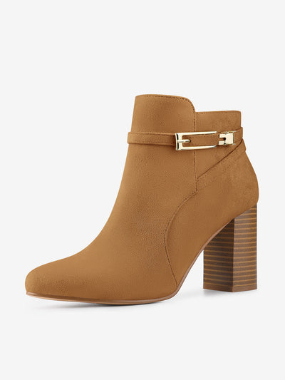 Round Toe Buckle Chunky Heel Ankle Boots