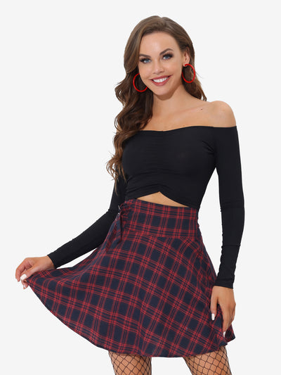 Allegra K School Plaid Cotton Mini Tartan Skater Skirt