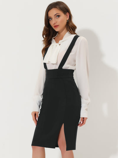 Allegra K Pencil High Waist Split Adjustable Strap Suspender Skirt