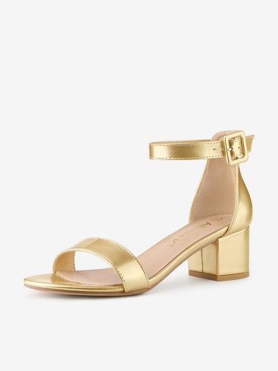 PU Open Toe Block Low Heel Ankle Strap Sandals