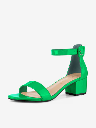 PU Open Toe Block Low Heel Ankle Strap Sandals